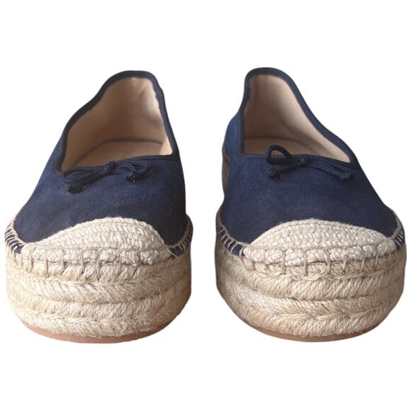TALBOTS Quinn Women 10 Navy Blue Preppy Suede Platform Espadrilles Sandals Shoes - Picture 8 of 13